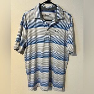 Men's Striped Under Armour Polo Shirt - Blue and Gray